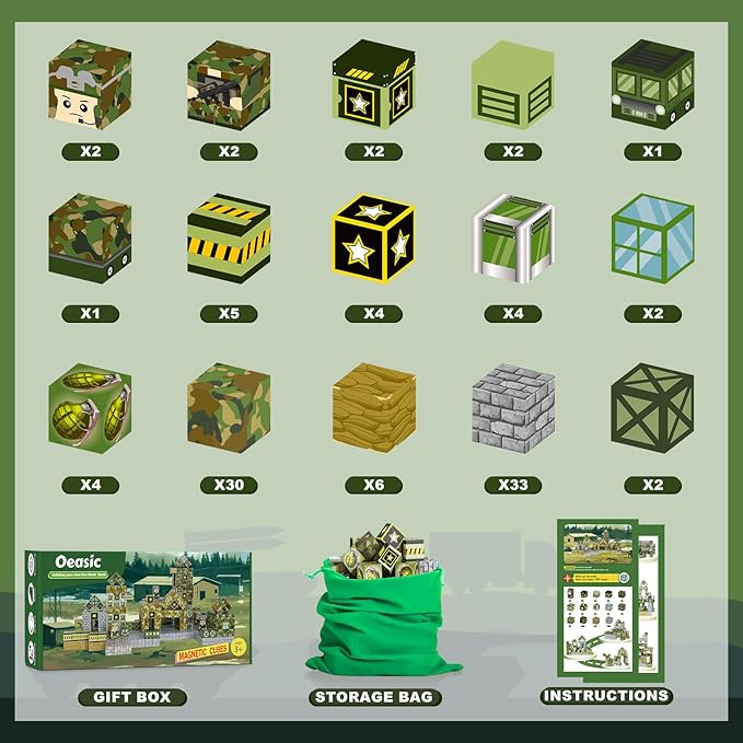 Military Magnetic Blocks Toys for Kids -100PCS Magnetic Building Blocks Magnetic Tiles STEM Montessori Sensory Toys for Boys & Girls - Birthday for Kids Ages 3 4 5 6 7 8 9 10