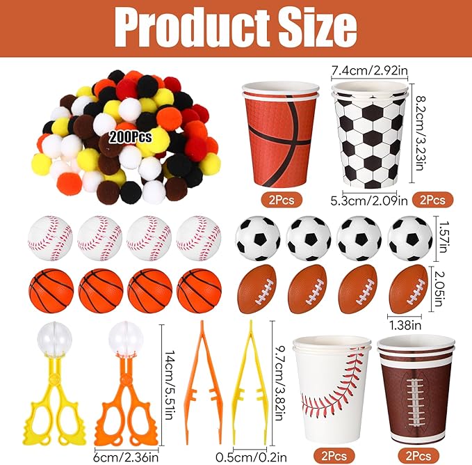 228Pcs Sensory Bin Filler Sensory Bin Accessories Fine Motor Football Basketball Soccer Baseball Sport Themed for Counting Sorting Numbering DIY Crafts Fine Motor Games