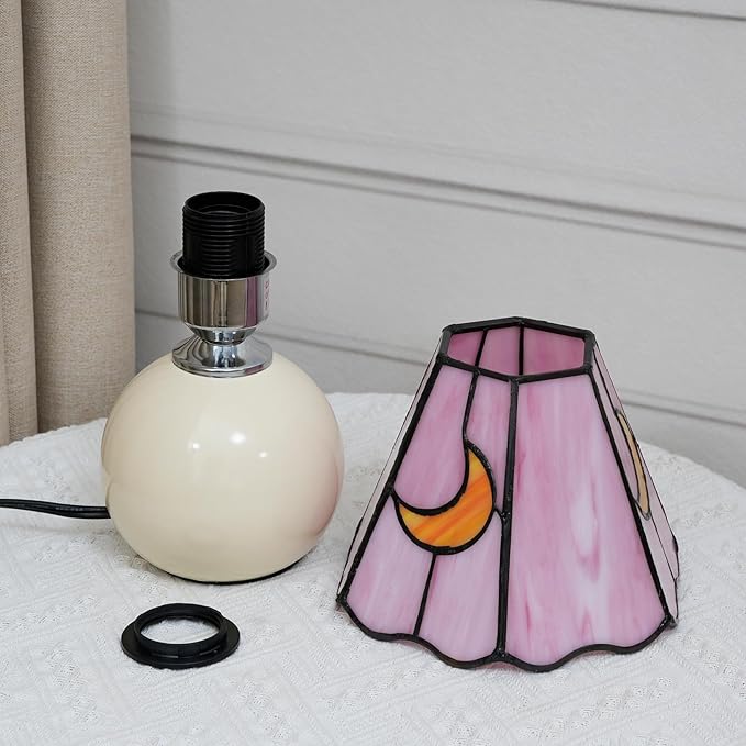Mushroom Lamp Tiffany Stained Glass Moon lamp Cute Small Bedside Table Lamps for Living Room Home Decor,Girls Women Birthday Christmas Thanksgiving Day Gift,Pink