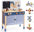 ROBUD Wooden Toy Workbench, Large Kid's Wooden Play Tool, Pretend Play Creative Building Set, Construction Workshop Tool Bench Toys, Gift for Girls & Boys, 3+