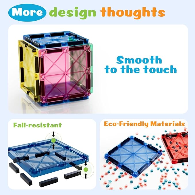 Mini Magnetic Tiles for Kids Ages 3-8, Travel Magnetic Building Blocks with Metal Storage Box, STEM Educational Toys, Montessori Sensory Learning Toys for Toddlers, Boys & Girls Gift