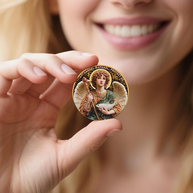 Archangel Raphael Prayer Coin - Patron Saint of Healing & Protection, Inspirational Religious Token, Pocket Blessing Gift for Faith & Wellness