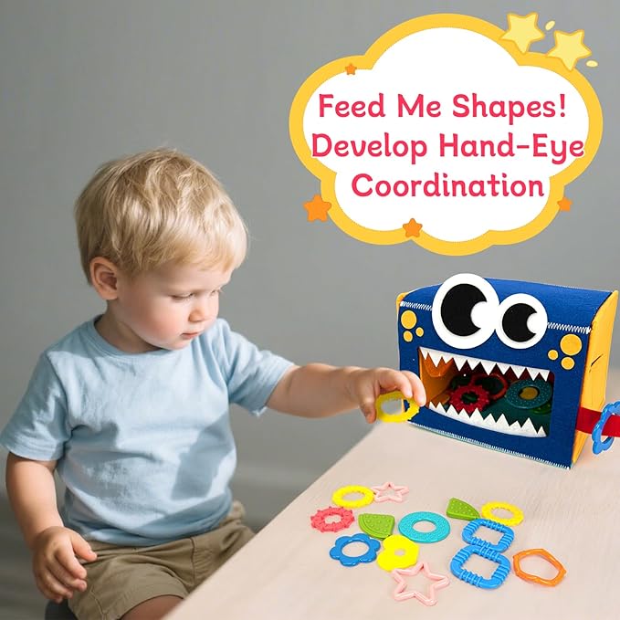edusense Monster Tactile Sensory Toy for Toddlers 1-3 | 20 Textured Shapes | Fine Motor Skills & Shape Learning