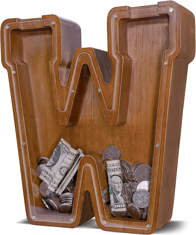 Wooden Letter Piggy Bank for Kids Larger Letter Piggy Bank for Boys and Girls Personalized Piggy Bank Initial Coin Bank Wood Kids Money Bank for Birthday and Festival