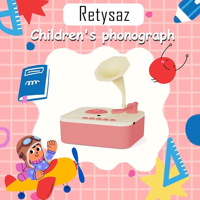 Retysaz Kids Phonograph with 96 Cards, Story Music Player Kids 3-6 Musical Sensory Toy boy Girl,Toddler Audio Pre-Kindergarten Toy Early Childhood Education Gift Birthday （Pink）…