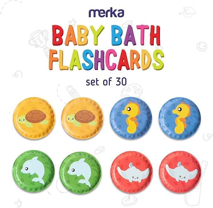 merka Bath Toys Flash Cards - 30-Pack, 2.25-Inch EVA Foam, Multicolor - Baby Bath Toys & Memory Matching Game & Bathtub Flash Cards
