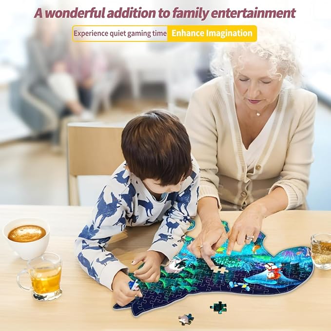 OLMZIHYVD Jigsaw Puzzles for Kids Ages 4-8, 200 Pieces Glow in The Dark Dinosaur Floor Puzzle, Educational Gifts for Boys Girls and Animal Lovers, Ideal for Indoor and Outdoor Play, 35.9" × 18.2"