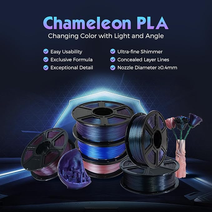FLASHFORGE PLA Filament 1.75mm +/- 0.02mm Marsala, Color Changeable 3D Printer Filament 1kg (2.2lbs), Chameleon 3D Printing Filament Changing Colors with Light and Angle