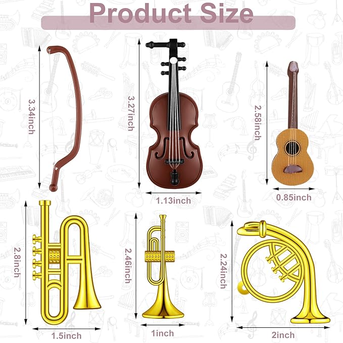 Civaner 24 Pcs Dollhouse Musical Instruments Christmas Miniature Violin Piano Trumpet Saxophone Electric Guitar Tiny Instruments Set for Xmas Party Gift Mini House Musical Room Succulent Garden