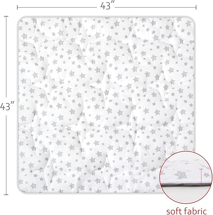Mat of Teepee Tent for Kids, Toddler Teepee Mat Cushion, Anti Slip Bottom Square Padded Mat 43''x 43'' Kids Teepee Mat for Boys and Girls, Toddler Teepee Quilted Mat, White Star