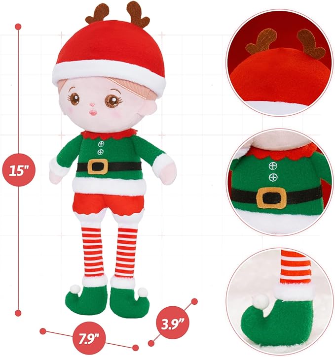 OUOZZZ Christmas Soft Baby Doll Toys for 1 Year Old Girl Gifts | Christmas Plush Toys Gift Collecting and Decorating for Toddlers Kids Infants 15"