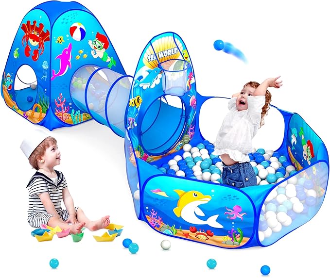 3-in-1 Kids Ball Pit with Play Tent & Tunnel - Indoor/Outdoor Pop Up Playhouse for Toddlers & Kids, Ages 3-5