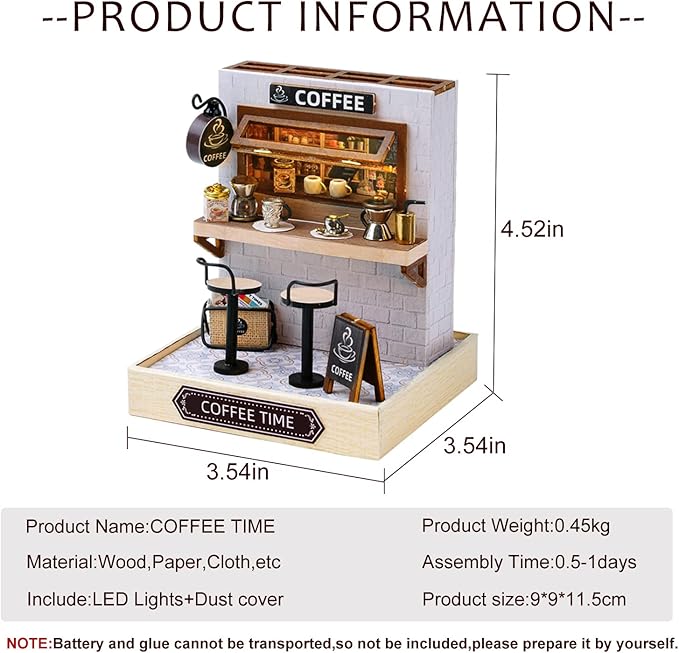 CUTEROOM DIY Doll House Miniature Furniture Wooden House Kit with Dust Cover & LED Light and Accessories - New Three Styles QT Series Dollhouse (QT048)