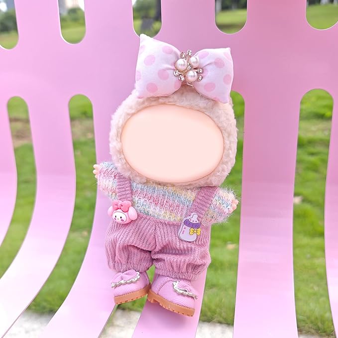 Clothes for 17cm Doll, 3 PCS Cute Pink Hair Clip & Jumpsuits Set, Dress up Outfit Exquisite Accessories for Dolls