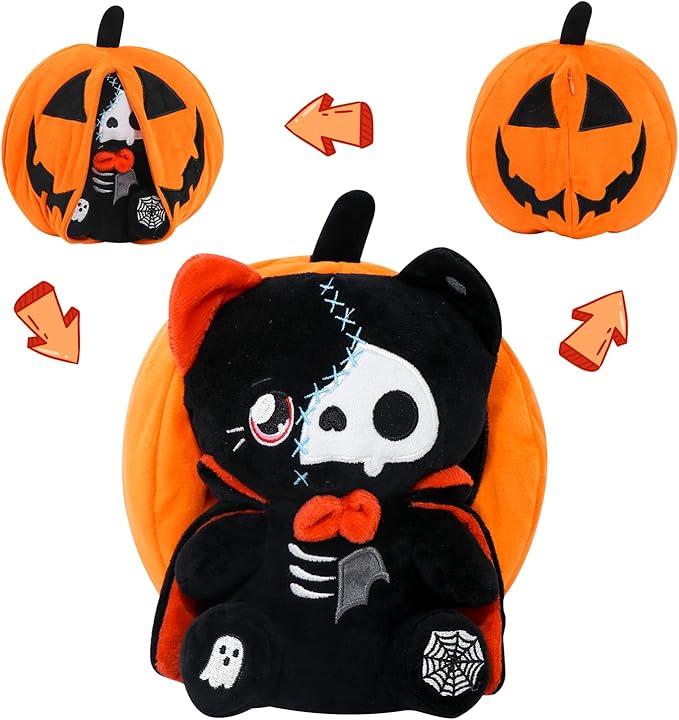 Halloween Pumpkin Plush Toy, Reversible Vampire Bear Stuffed Animals,Pumpkin Plushies for Kids and Party Decoration
