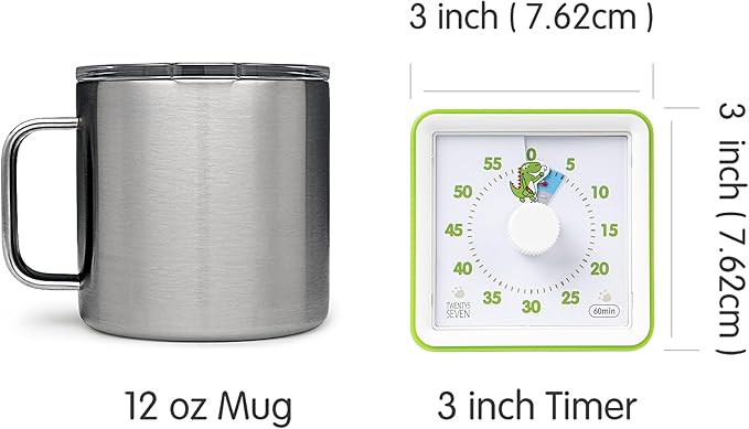 Visual Timer with Protective Case, 60-Minute Countdown Timer for Kids Autism ADHD Classroom Home Office with, Countdown Clock for Teaching Work Meeting Time Managemen with Green Dinosaur Pattern
