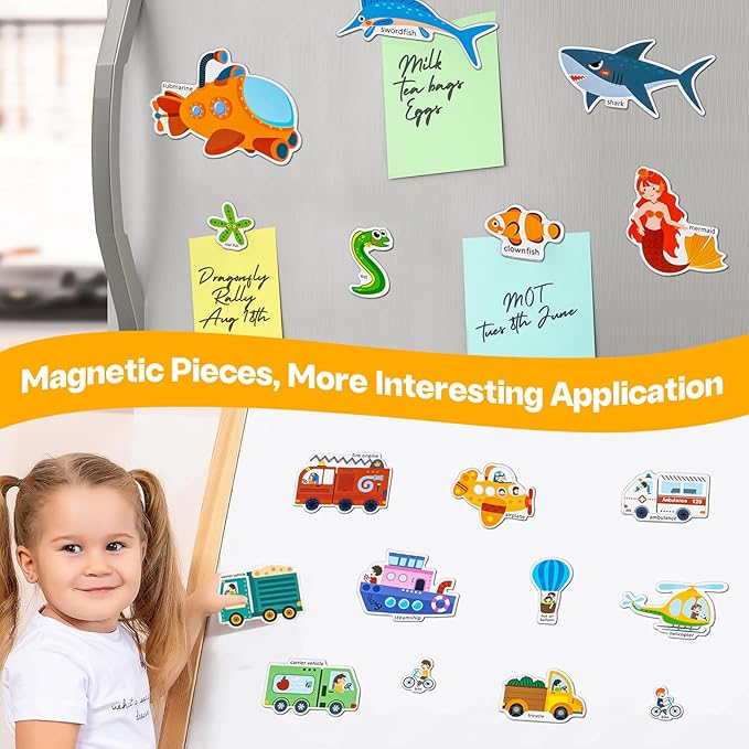 Magnetic Reusable Sticker Book for Kids Ages 3-6, Vehicles Truck with City Playboard Refrigerator Magnet Educational Learning Toys Travel Magnet Stickers Activity Books for Toddler Girls Boys Age 3+