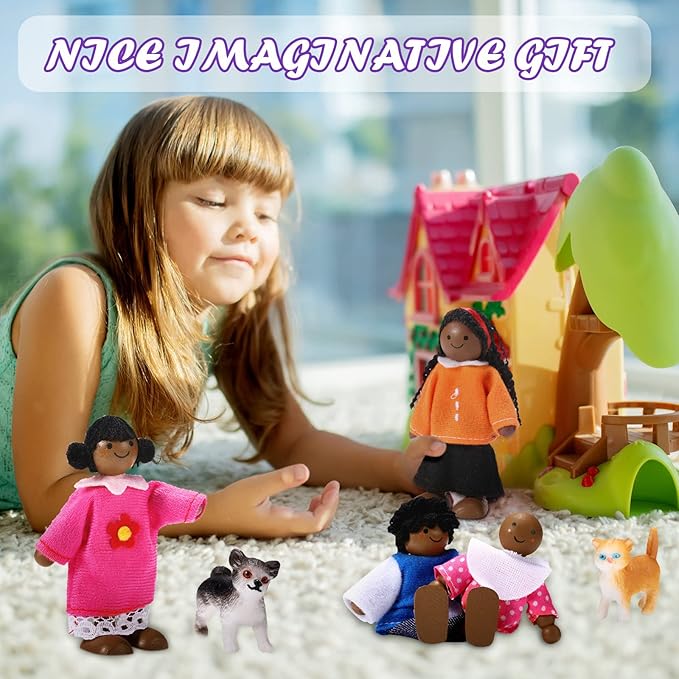 Skylety 10 Pcs Wooden Dollhouse Set of Mini People Figures Dollhouse Dolls Wooden Doll Play Figures Accessories(Cute Style)