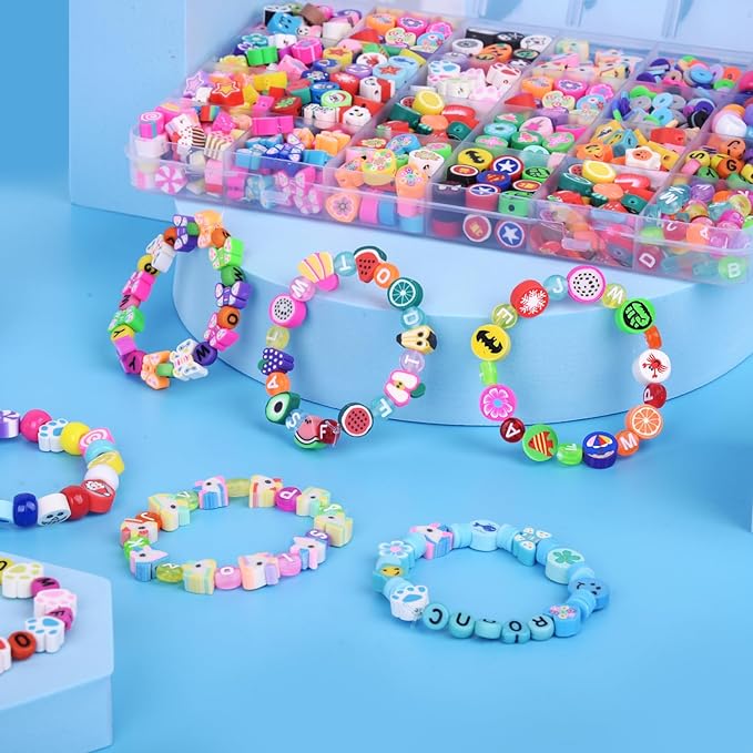 1000PCS Dinosaur Polymer Clay Beads Bracelet Making kit, 24 Style Cute Fun Beads Beads Charms for Jewelry Necklace Earring Making DIY Accessories for Women Girls