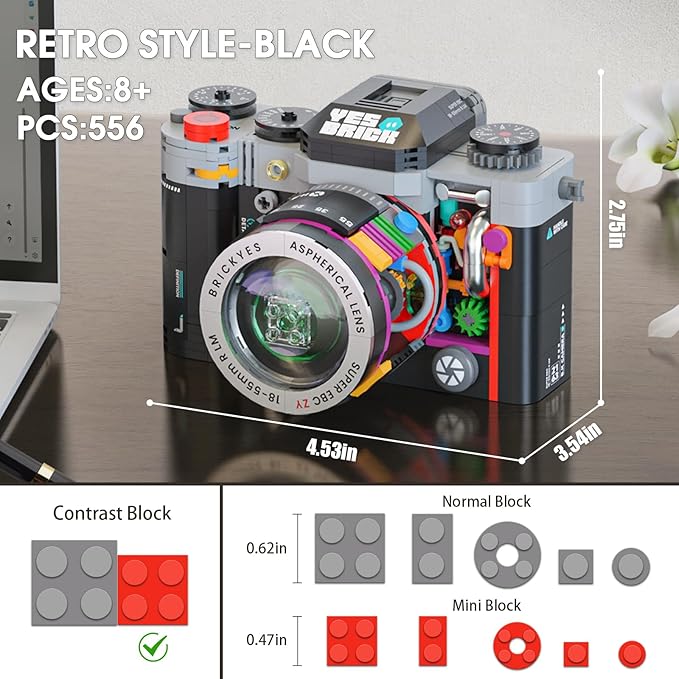 Retro Camera Building Set for Adults, Vintage Camera Model Kit, Creative Gifts for Teens Boys Girls 8+ Photography Fans and Vintage Collectors (556 pcs)