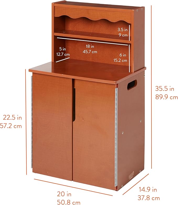 Chef's Station Kids Wooden Pretend Kitchen Cupboard, Wooden Playset, Dark Walnut