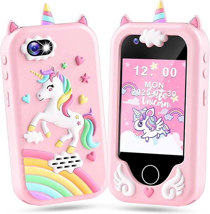 Lapare Kids Smart Phone Toy for Girls, Christmas Birthday Gifts for Girls Age 3-10, 2.8" Touchscreen Toddler Learning Play Toy Phone with Dual Camera, Game, Music Player, 32GB Card(Pink)