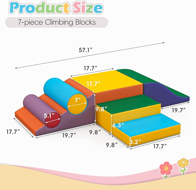 MU Soft Climbing Toys for Toddlers, Soft Foam Climbing Blocks, PU Leather Gym Climb & Crawl Soft Activity Playset, Indoor Climbing Toys Equipment for Kids and Children, Classic Yellow