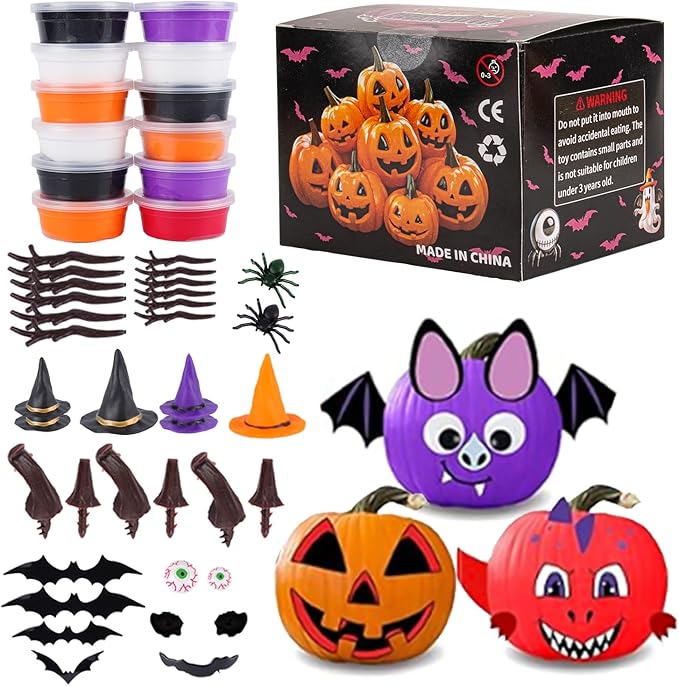 Halloween Air Dry Clay Kits for Kids-Modeling Clay DIY Kit,12 Pack Hallowmas Pumpkin Crafts Set，Trick or Treat Halloween Day Party Decoration Gift