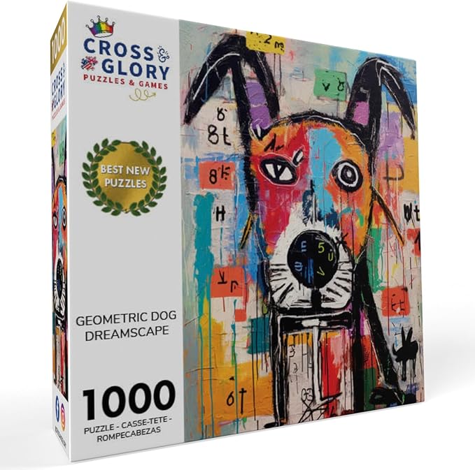 Cross & Glory - Geometric Dog Dreamscape - 1000 Piece Jigsaw Puzzle for Adults | Abstract Art | Satin Finish | Vivid Colors | Modern Home Decor | Educational Brain Game