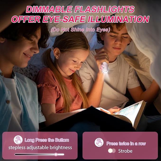 Unicorn Flashlight Rechargeable-2 Pack, Kids Flashlight for Girls and Boys, Unicorn Toys for Girls Age 4-6, Pink Small LED Child Flashlights for Birthday Gifts, Idea for Camping, Outdoor&Home Use