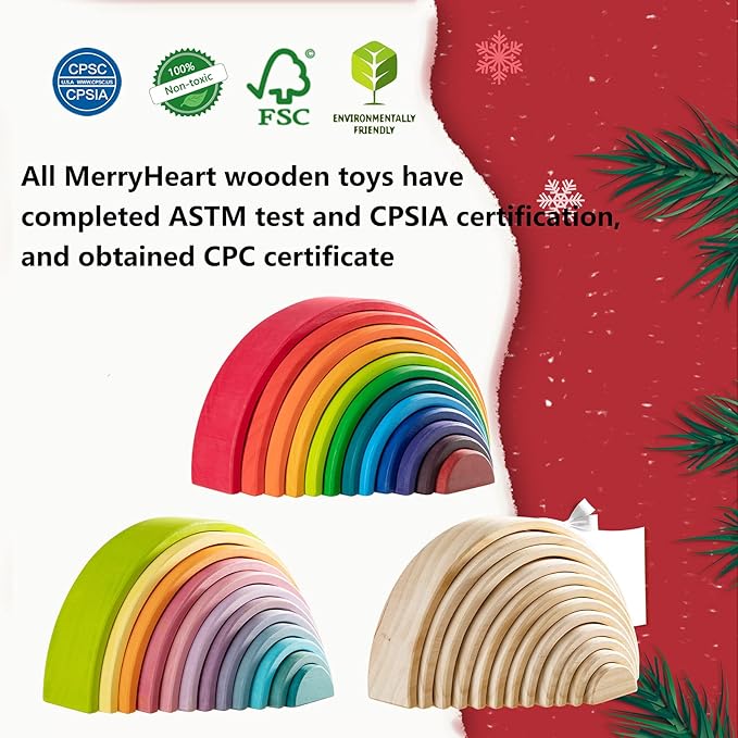 Wooden Rainbow Stacking Toy, 12 Piece Stacker, Extra Large Nesting Puzzle Building Blocks, Educational Toys for Kids Toddlers