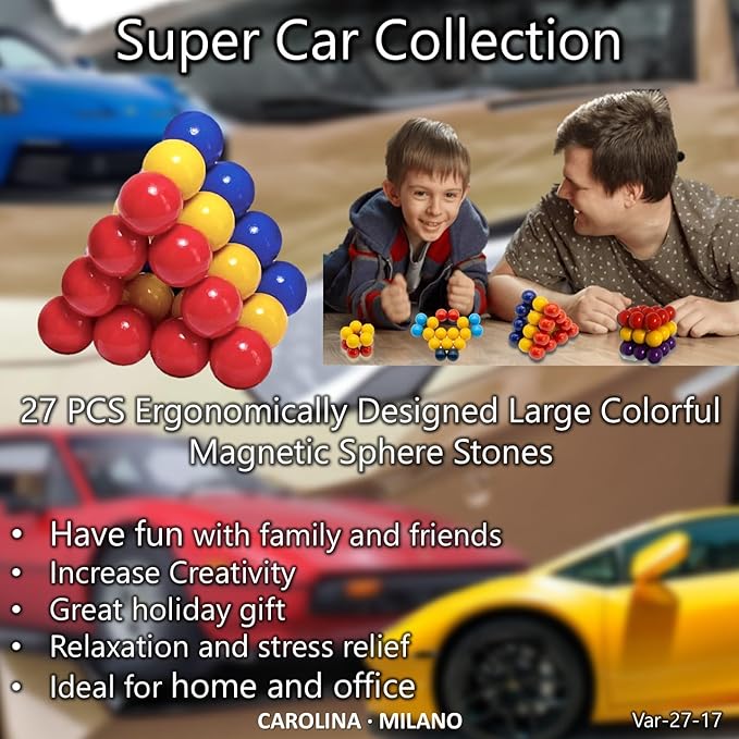 Kit Toys 27 PCS Colorful Magnets Building Blocks, Large Hematite Magnetic Stones, Stress Relief Autism, Home Office Kids Adults Intelligence Development Birthday Party