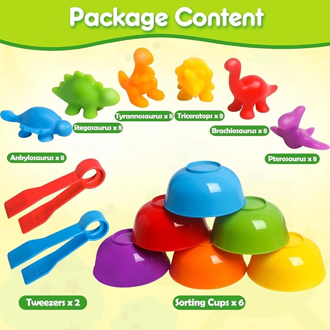 Counting Dinosaur Toys Matching Games with Sorting Bowls Sorting Toy for Toddlers Preschool Learning Activities for Math Color Sensory Montessori Fine Motor Skills for 3 4 5 Years Old Boys Girls