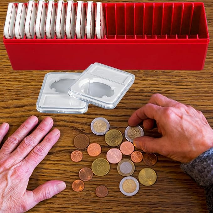 MUDOR Plastic Coin Slab Storage Box, 20 Slab Capacity, Compatible with NGC, PCGS, PMG Coin Holders, RED, 1pcs