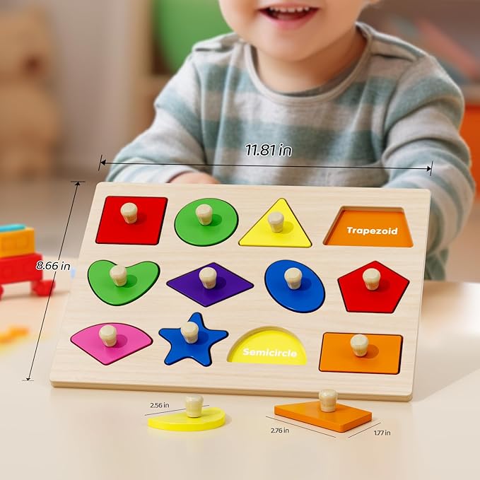 Wooden Puzzles for Toddlers 1-3, Montessori Shapes Sorter Board Puzzle for 1 2 3,Preschool Learning Toys for Baby Kids