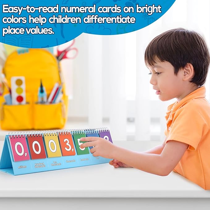 Aizweb Place Value Flip Chart - Math Manipulatives K-3 for Elementary Classroom-Double-Sided with Whole Numbers and Decimals-Learn to Count by Ones,Tens,Hundreds,Thousands and Millions(7 Digits)