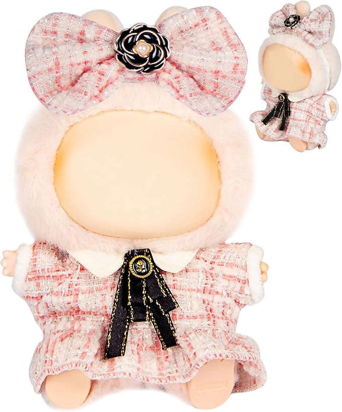 Premium Doll Clothes for Labubu - Luxury Chic Style Set for 17cm Dolls, Doll Outfit for Display, Collectors, Gift - Cute Miniature Fashion Accessories - Pink Camellia (No Dolls)