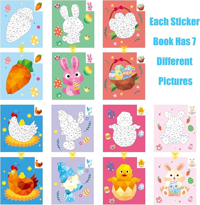 AEAHALY Easter Sticker Book Crafts for Kids Ages 4-8 Reusable Sticker Paint Books Basket Stuffer Gift Party Favors Include Bunny Egg Carrot Chick Gnome and More Designs Create Festival Atmosphere