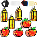 32 Sets Back to School Apple Pencil Suncatchers Craft Kit DIY Window Stained Glass Effect First Day of School Paper Craft Home Classroom Decoration Kid Birthday Gift Creative Art Project Activity Game