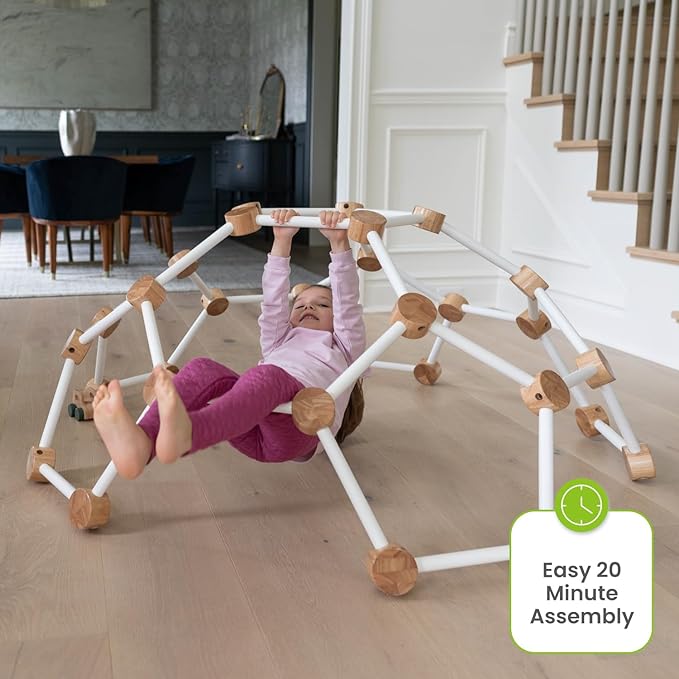 Little Partners Indoor Climbing Gym Active Play Equipment, Solid Wood Montessori Space Dome Climber for Toddlers 2-6 Years, Maximum 100 lb. Capacity, Medium