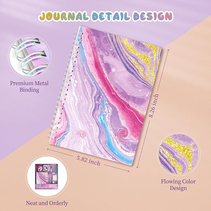 PERRYHOME DIY Journal Kit for Girls Ages 8-14, DIY Girl Journal Set for Teenage Girls Scrapbook & Diary Kits, Journaling Art Crafts Kit Teen 8 9 10 11 12 13 14 Year Old Girl Birthday Gifts - Purple