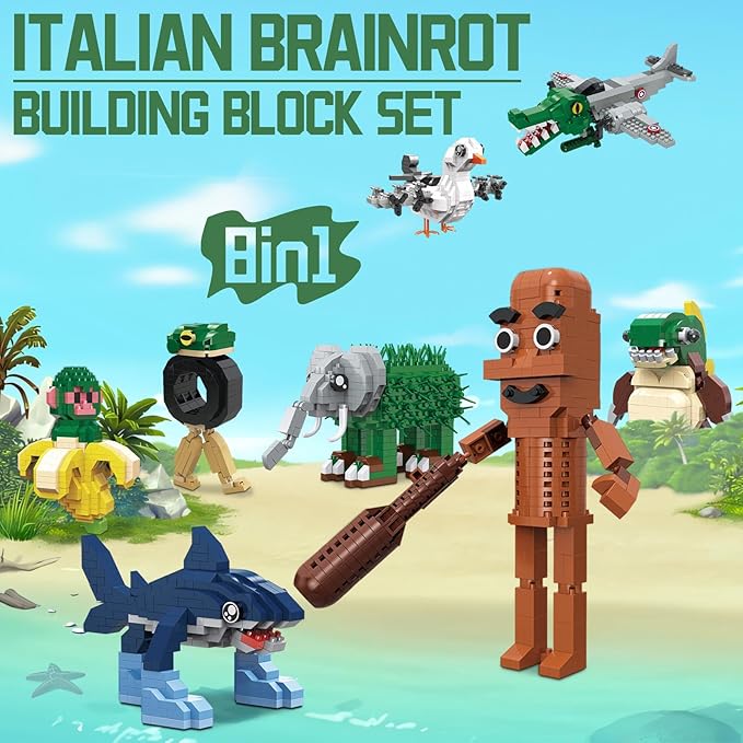 Italian Brainrot Building Bricks Set 8 Models Creative Animal & Character Blocks Fun Collectible Toy for Kids & Adults