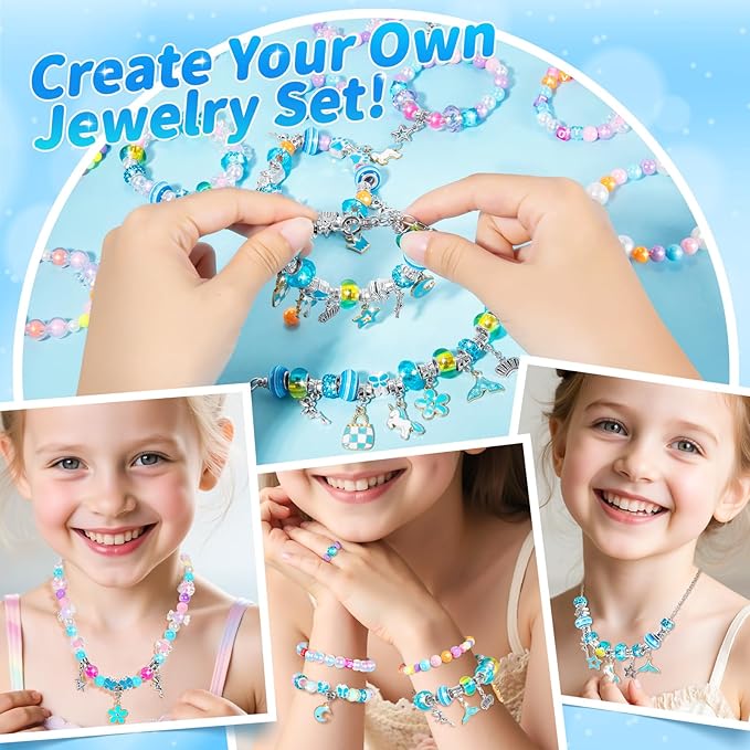 BLmukce Charm Bracelet Making Kit for Girls Ages 8-12, DIY Jewelry Making Kit & Craft Set with Beads, Charms & Necklace Kit Birthday Christmas Gift for Kids 4-6 7 8 Years Old Girl
