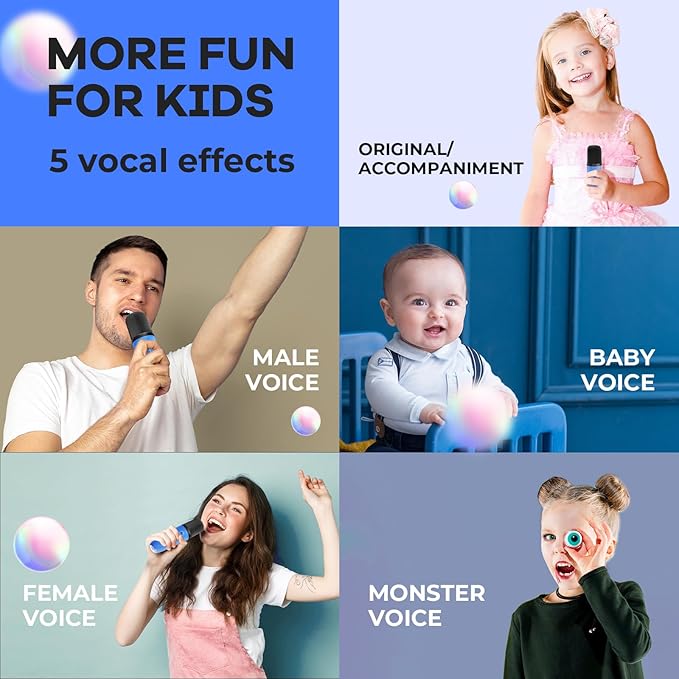 Mini Karaoke Machine for Kids Adults, Portable Bluetooth Speaker with 2 Wireless Microphones, Birthday Gifts Toys for Girls Boys Ages 3, 4, 5, 6, 7, 8, 9,10,11,12+ Years Old Toddler (Royal-Blue)
