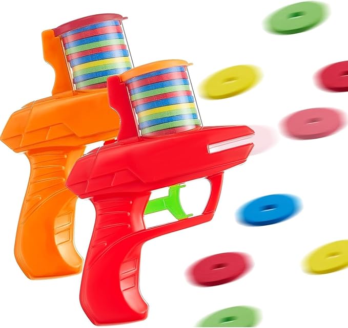 Sumind 2 Pieces Foam Disc Launcher Zip Shot Shooter Disc Shooter (Red, Orange)