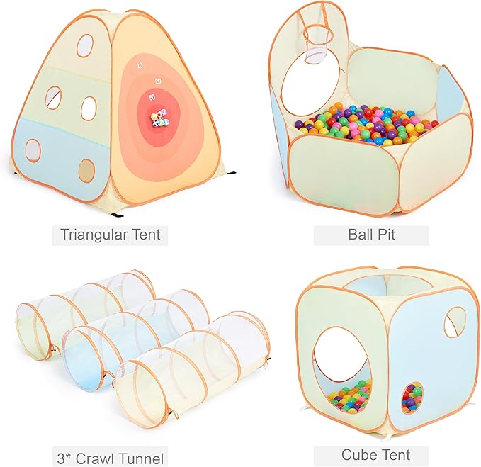 UTEX Kids Play Tent with Tunnel, 6 in 1 Pop Up Play Tent with Ball Pit, Play Crawl Tunnel for Toddler, Boys, Girls, Indoor& Outdoor Play House Target Game with 6 Dart Balls