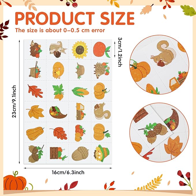 Landhoow 240 Pcs Fall Tattoos Temporary Autumn Glitter Face Tattoos Cool Body Sticker Costume Accessory Tattoos Party Favor