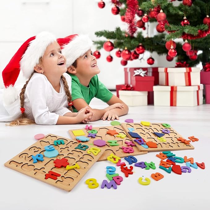 Puzzles for Toddlers,3 Pack Wooden Alphabet Number Shape ABC Name Toys for Kids 1-3 Years Old, Montessori Preschool Educational Gift Learning Letter Puzzles Toys Ages 1 2 3 4 5