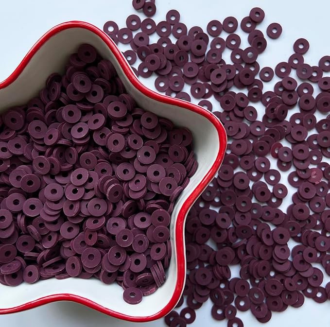 3000Pcs Clay Beads Flat Round Polymer Bead Vinyl Heishi Beads Flat Round Polymer Bead Flat Clay for Jewelry Making Necklace Bracelet (26-Deep Purplish red