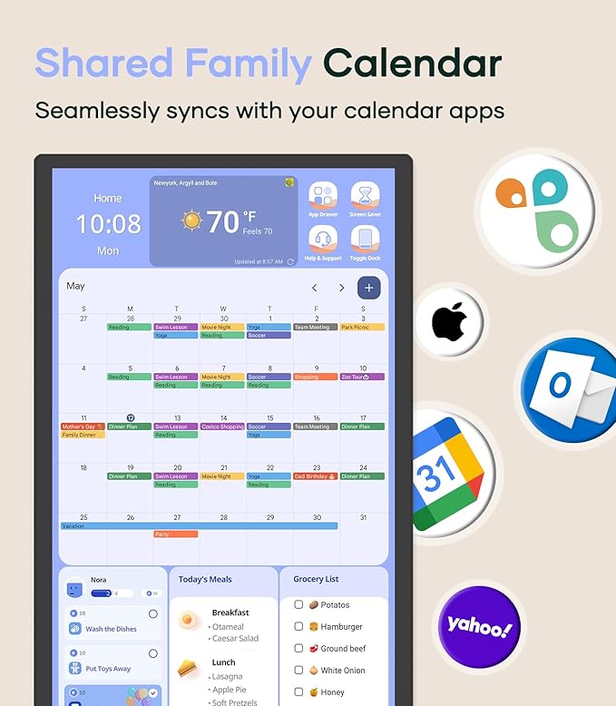 Cozyla Mate Digital Calendar+ 2: 32 Inch Wall Touch Screen Chore Chart Customize Dashboard Smart Electronic Calendar for Family Schedules Meal Planner Supports All Google Play Apps Wall Mount Black